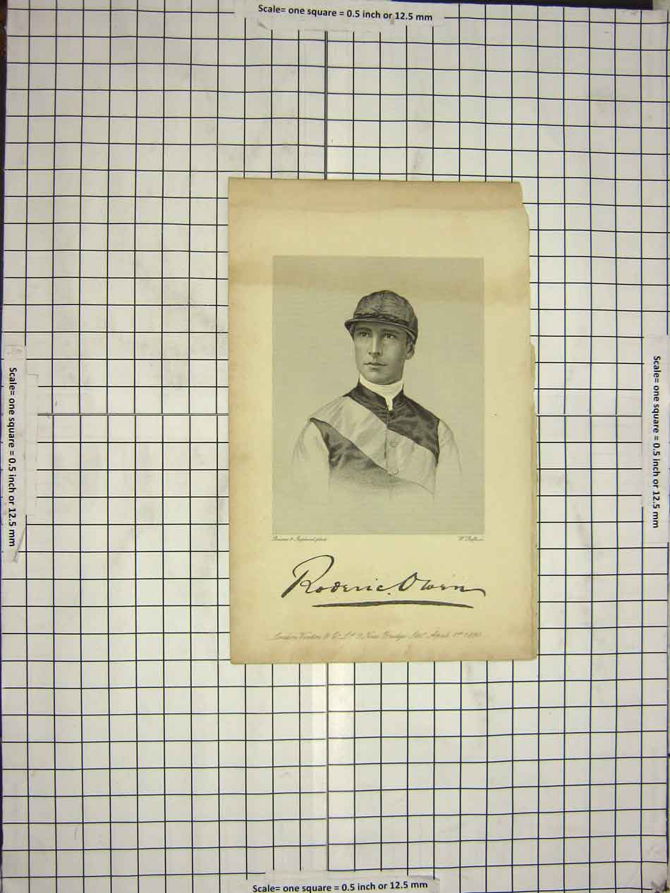 Original Old Antique Print 1890 Portrait Roderic Owen Jockey 19th