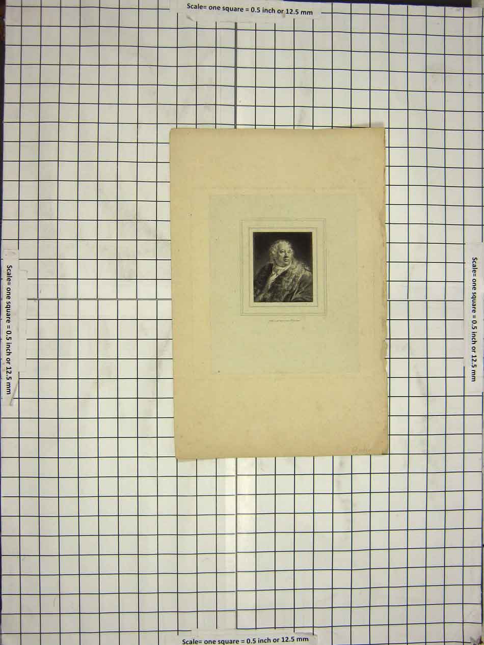 Original Old Antique Print Portrait Man Fur Coat