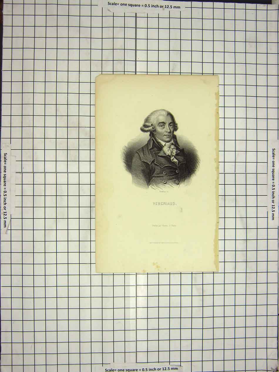 Original Old Antique Print Portrait Vercniaud Engraving Geoffroy