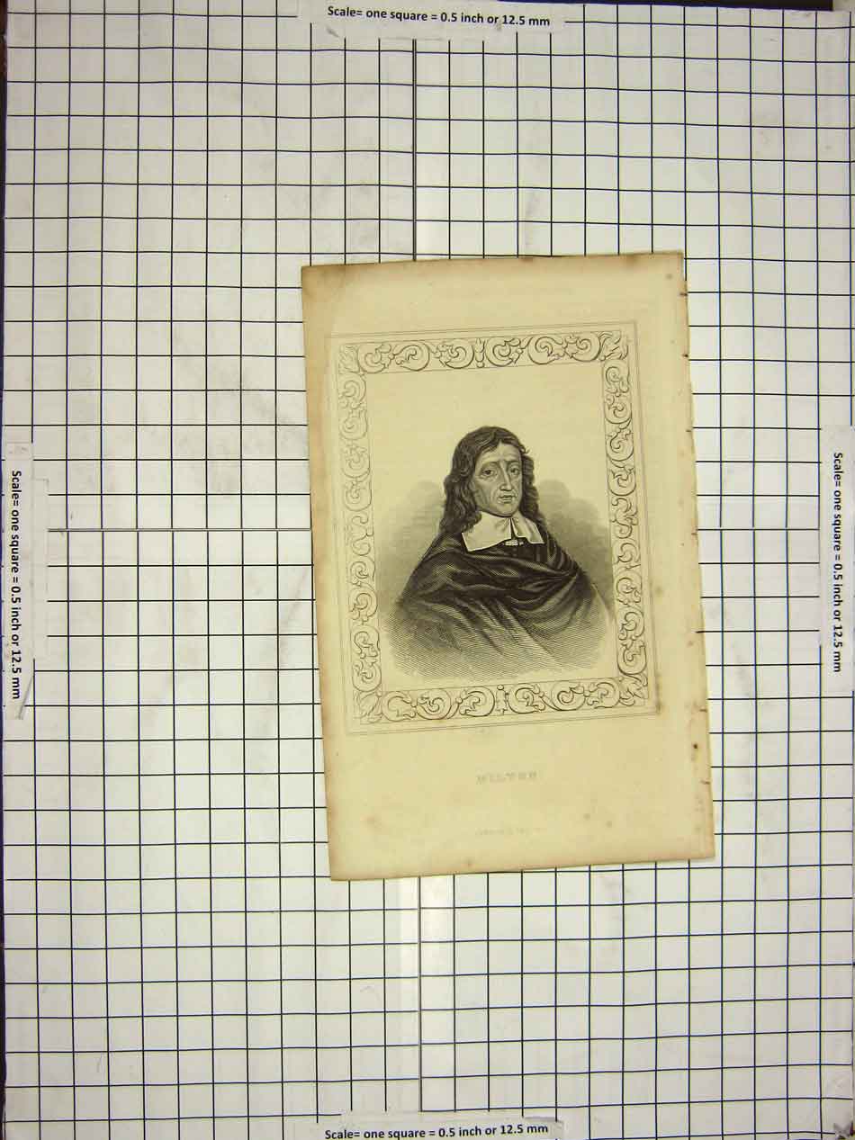 Original Old Antique Print Ref.872 Portrait Milton Man Tallis Engraving