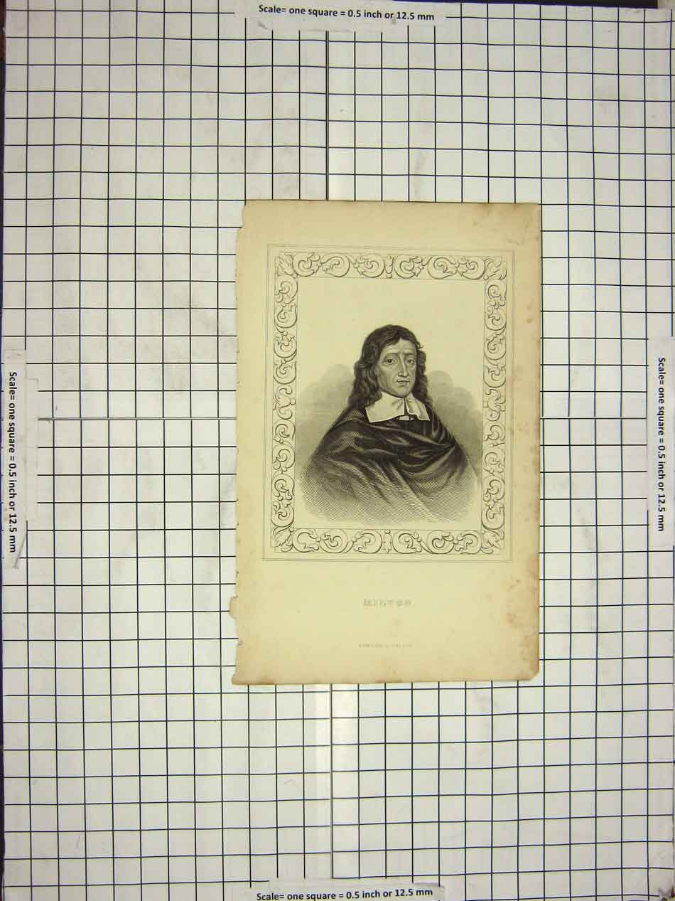 Original Old Antique Print Portrait Milton Engraving Tallis