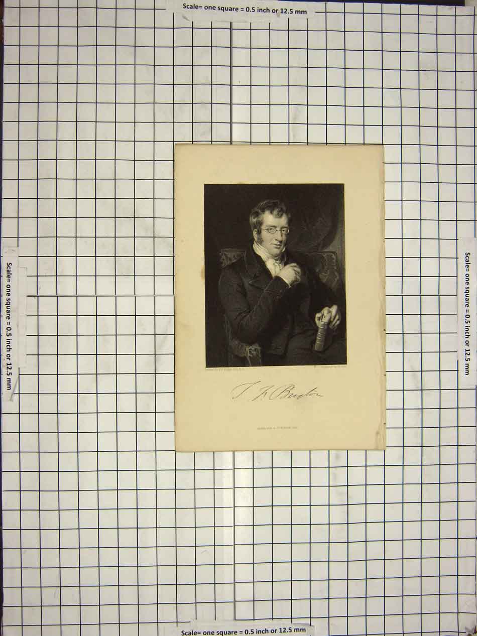 Original Old Antique Print 1835 Portrait Burton Briggs Holl Engraving 19th