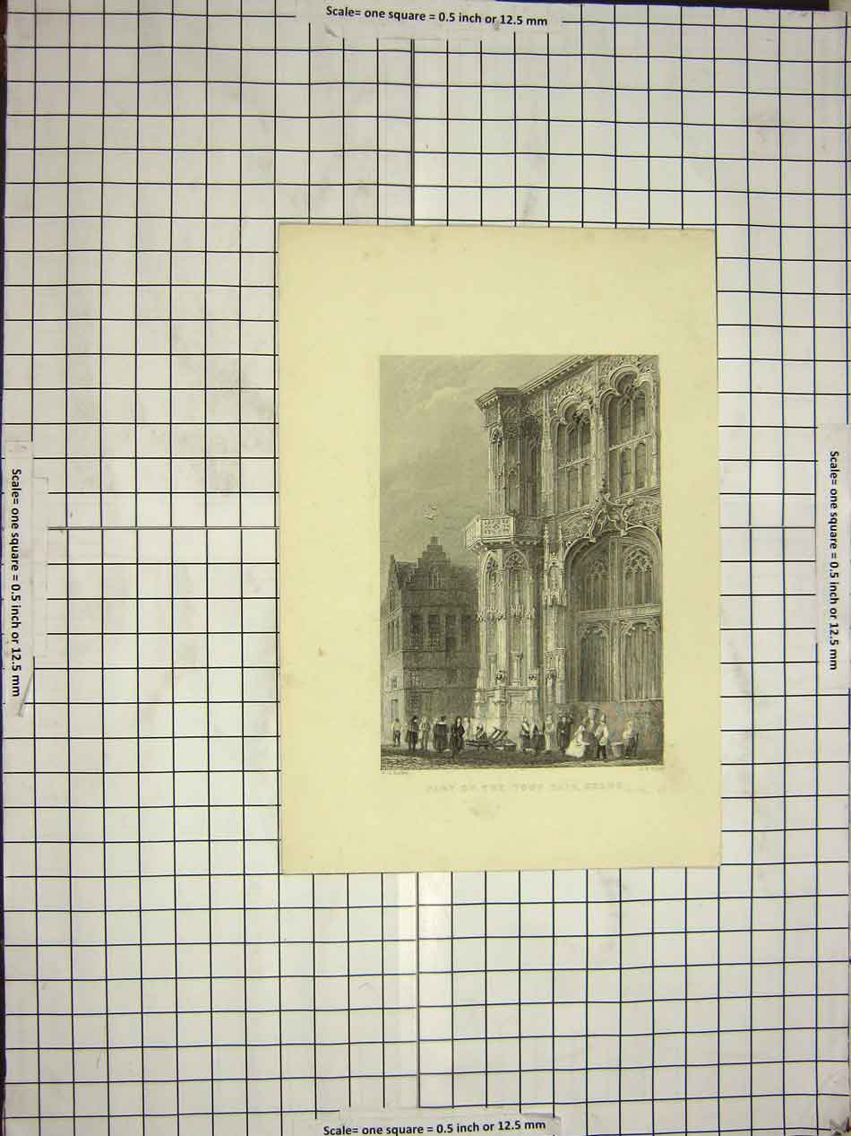 Old Antique Print Architecture Town Hall Ghent Bartlett Engraving Payne