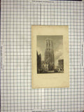 Original Old Antique Print Roberts Keux Engraving Church St. Rembauld Mechlin
