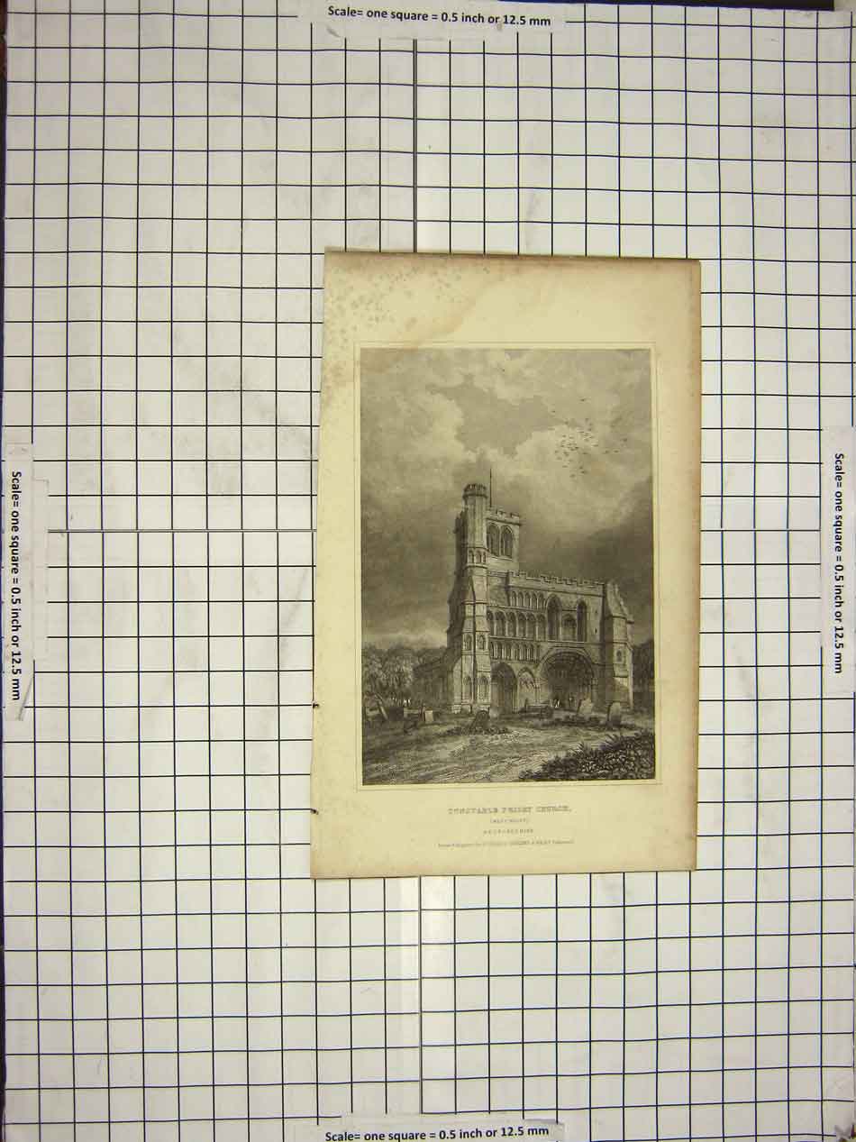 Old Antique Print Dugdales Engraving Dunstable Priory Church Bedfordshire