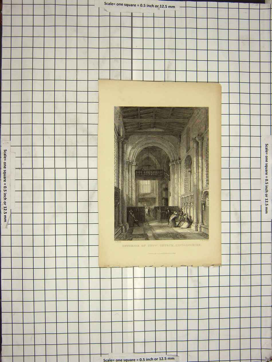 Old Antique Print Allom Lowry Engraving Stow Church Lincolnshire England