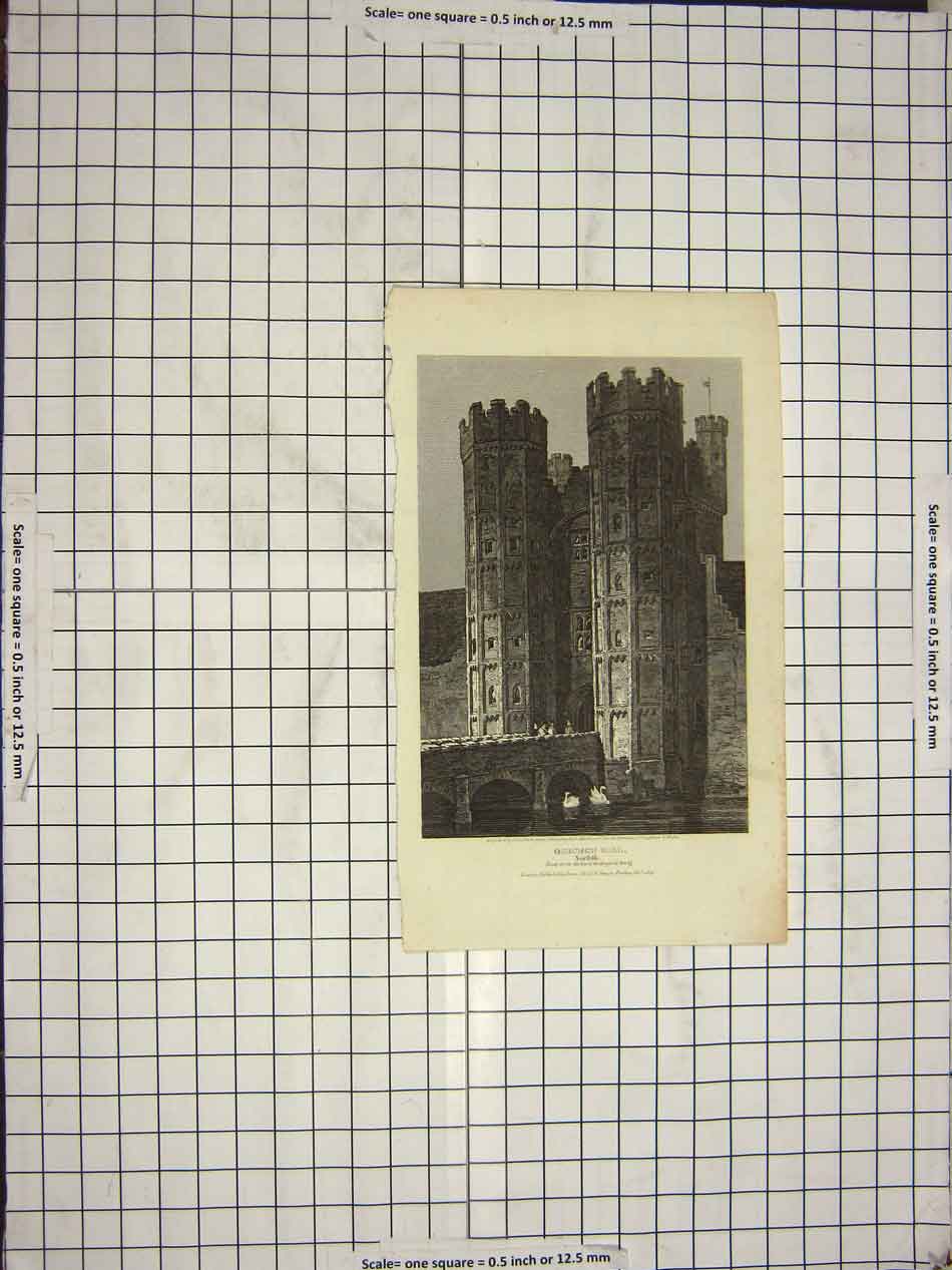 Original Old Antique Print 1809 Oxburgh Hall Norfolk England Keux Mackenzie