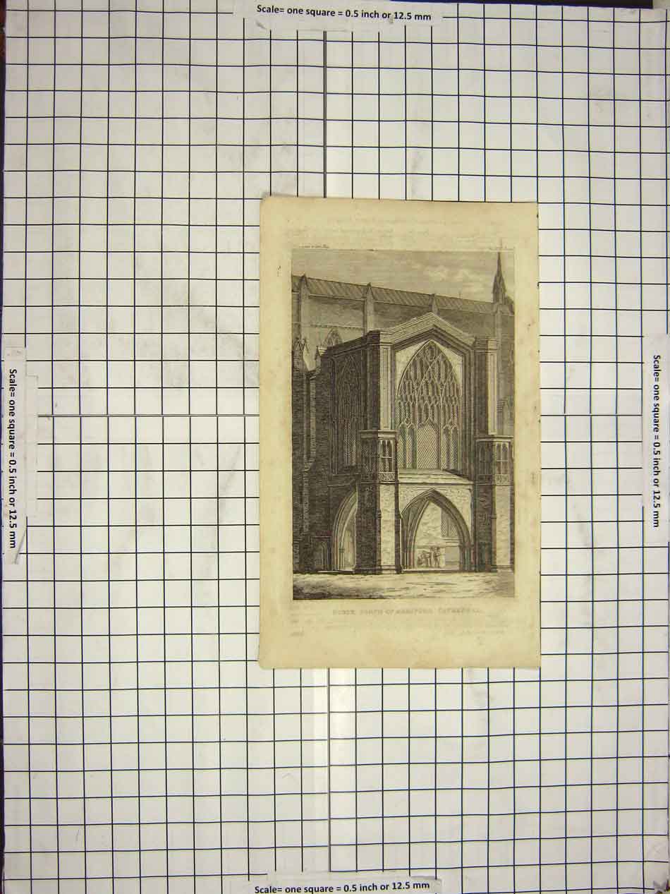 Original Old Antique Print North Porch Hereford Cathedral Architecture