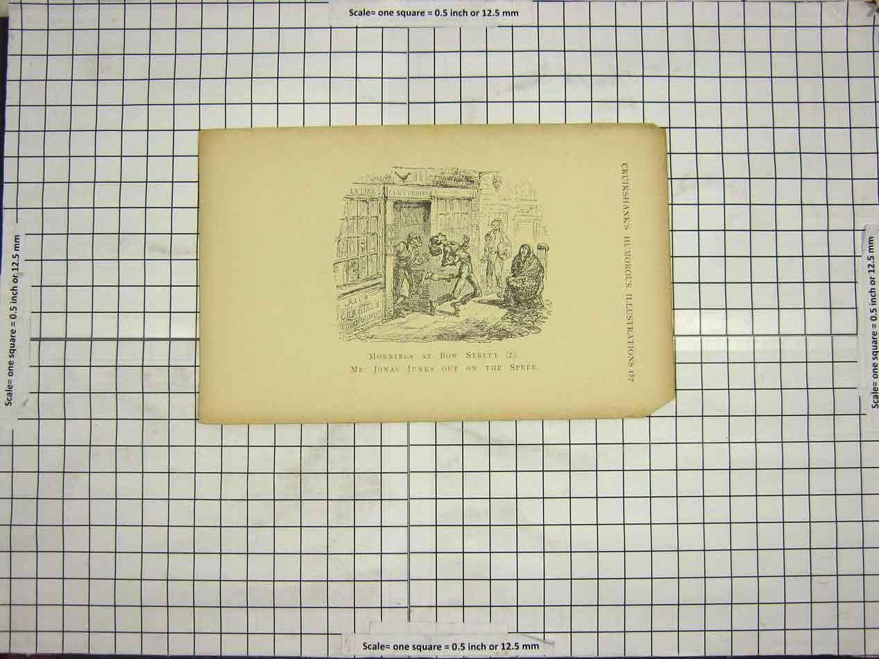 Original Old Antique Print Scene Jonas Junks Bow Street London Ephraim Covent