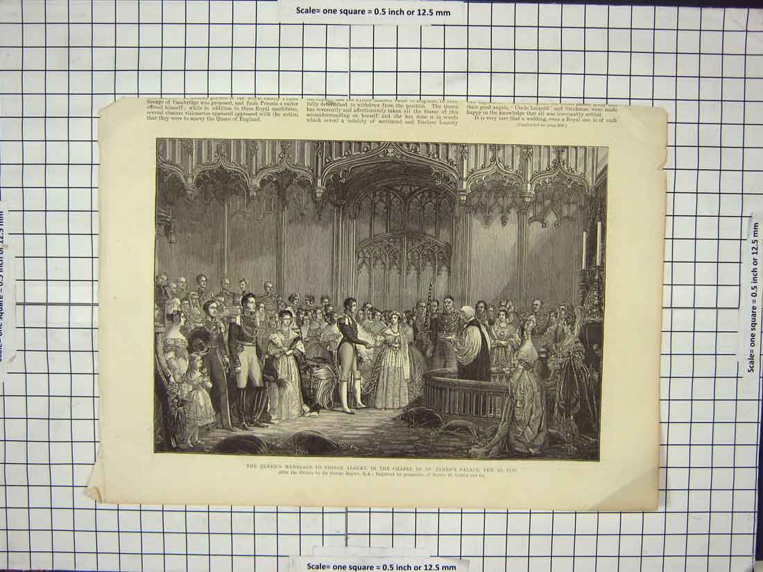 Original Old Antique Print Queen Marriage Prince Albert Chapel James'S Palace