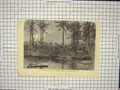 Original Old Antique Print Lake Huron Ontario Ship Canal Canada Camp Trees