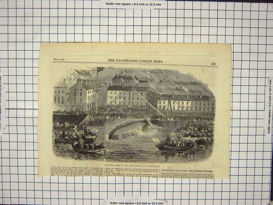 Original Old Antique Print 1866 Scene Upsetting Trial New Life-Boat Queenstown