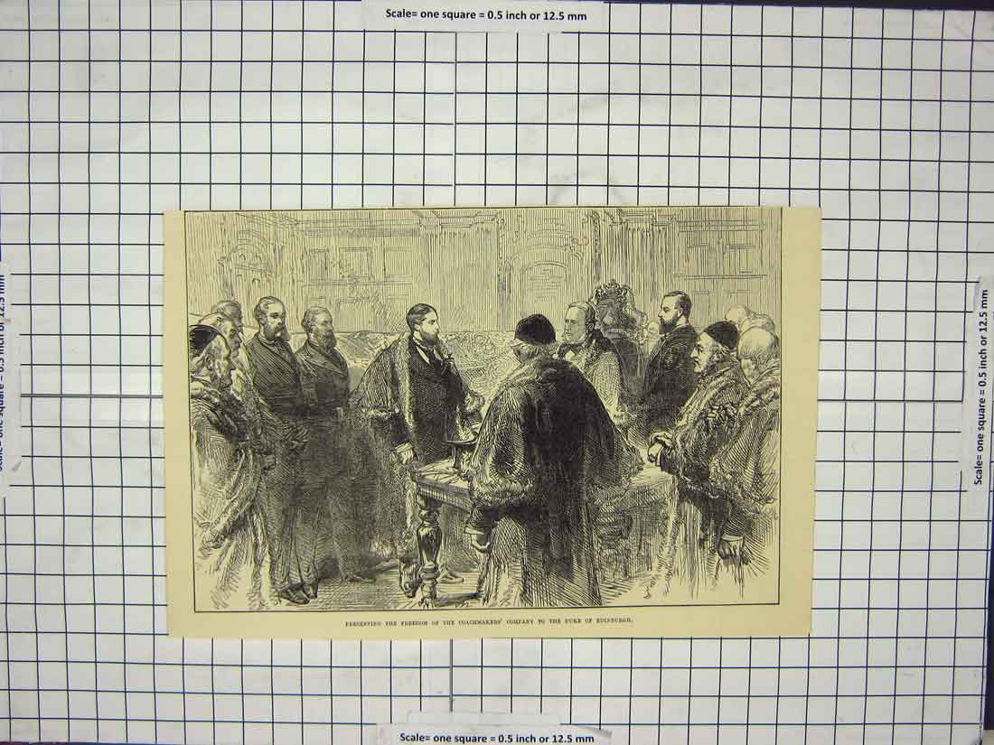 Old Antique Print Presenting Freedom Coachmakers Company Duke Edinburgh