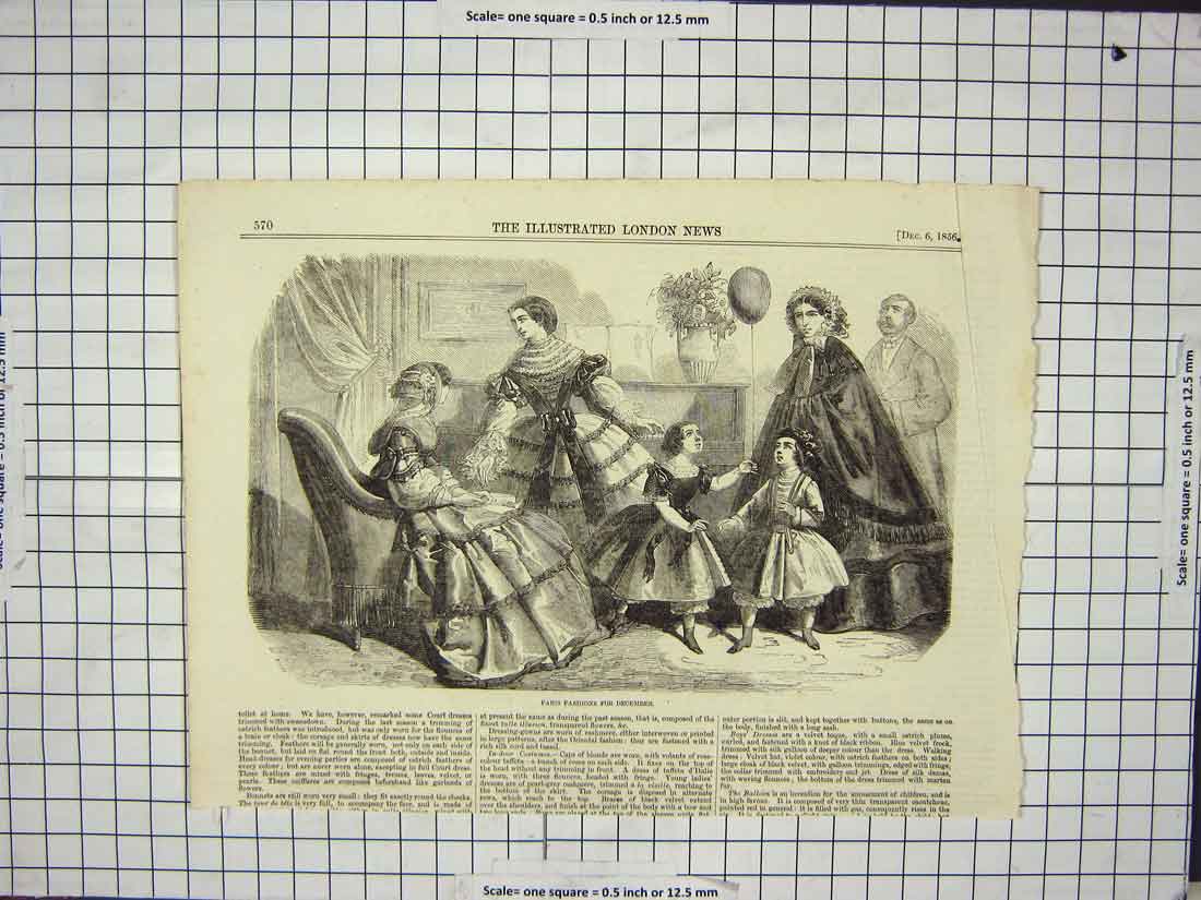 Original Old Antique Print 1856 Paris December Fashion Ladies Children 19th