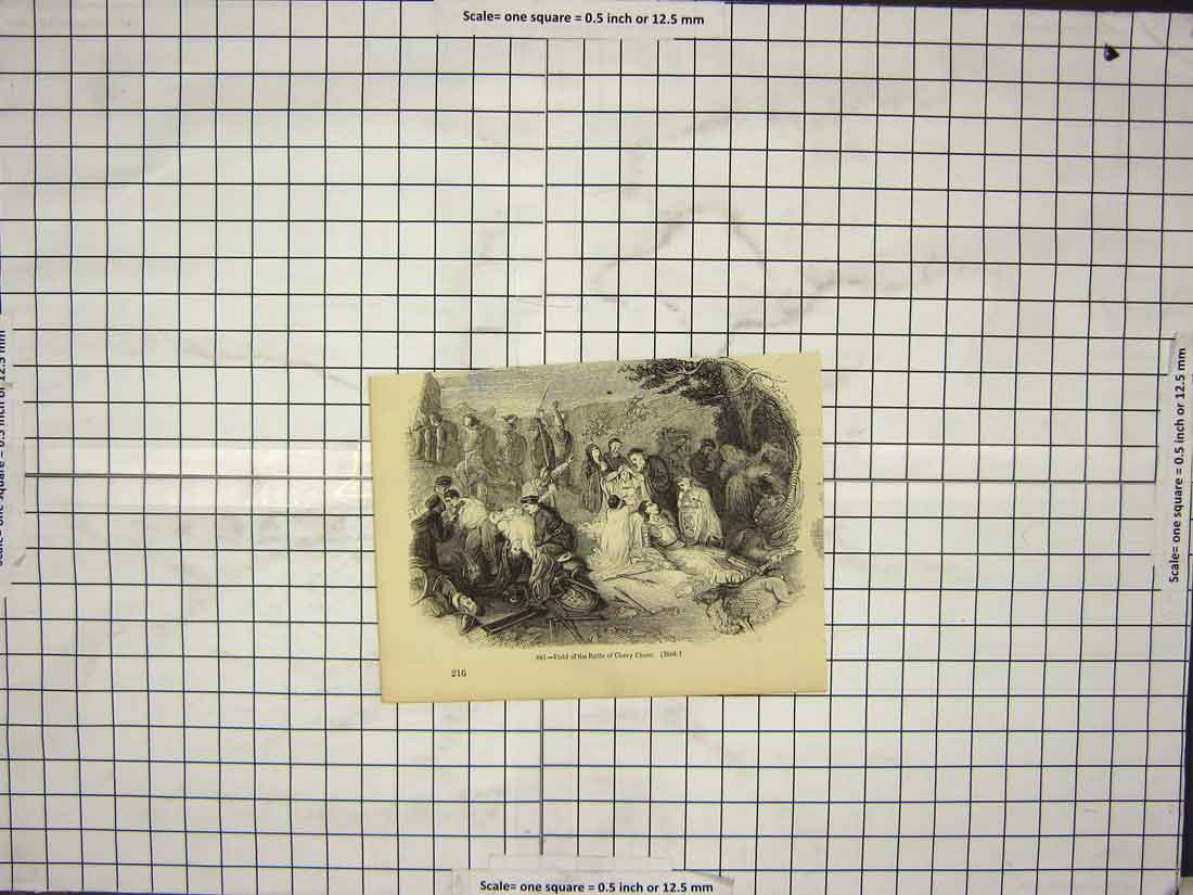 Original Old Antique Print Scene Field Battle Chevy Chase War