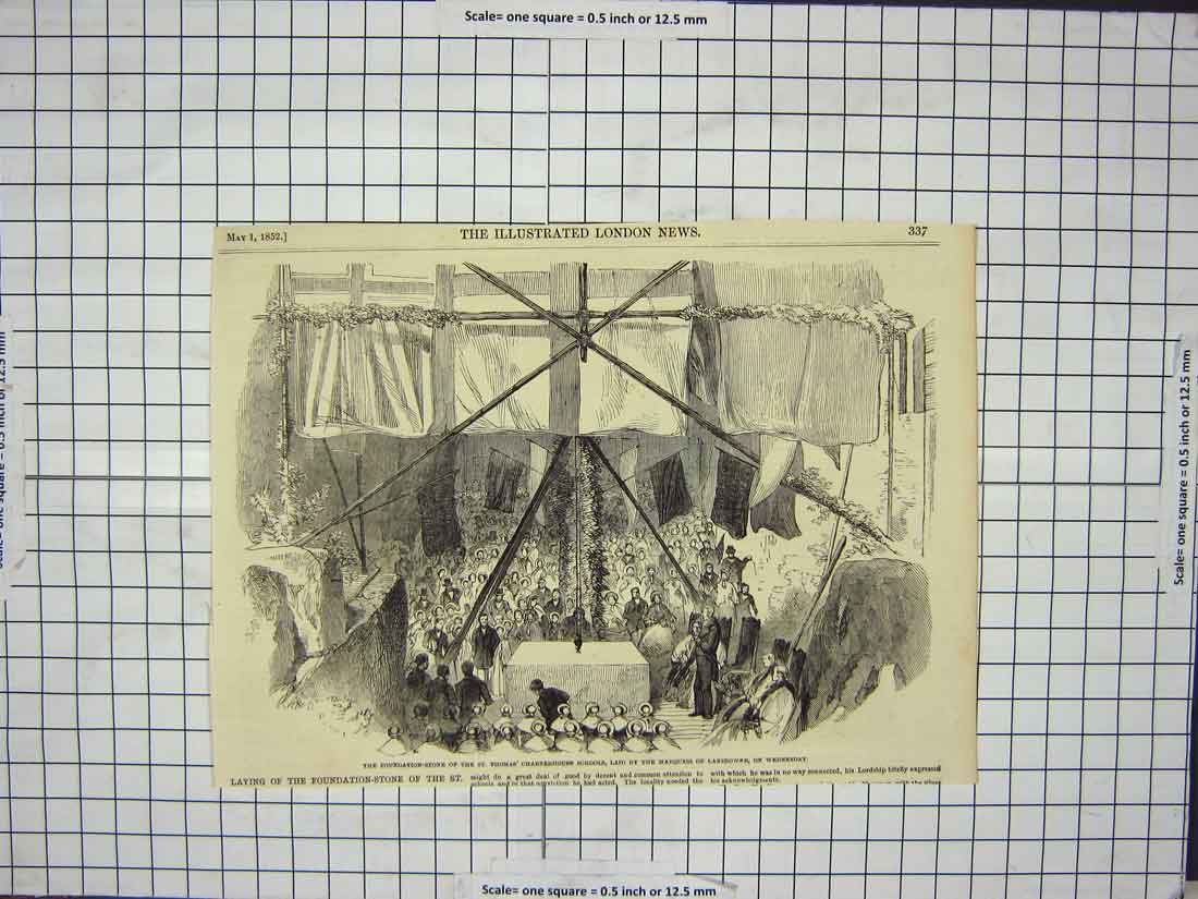 Original Old Antique Print 1852 Thomas Charterhouse Schools Marquess Lansdowne