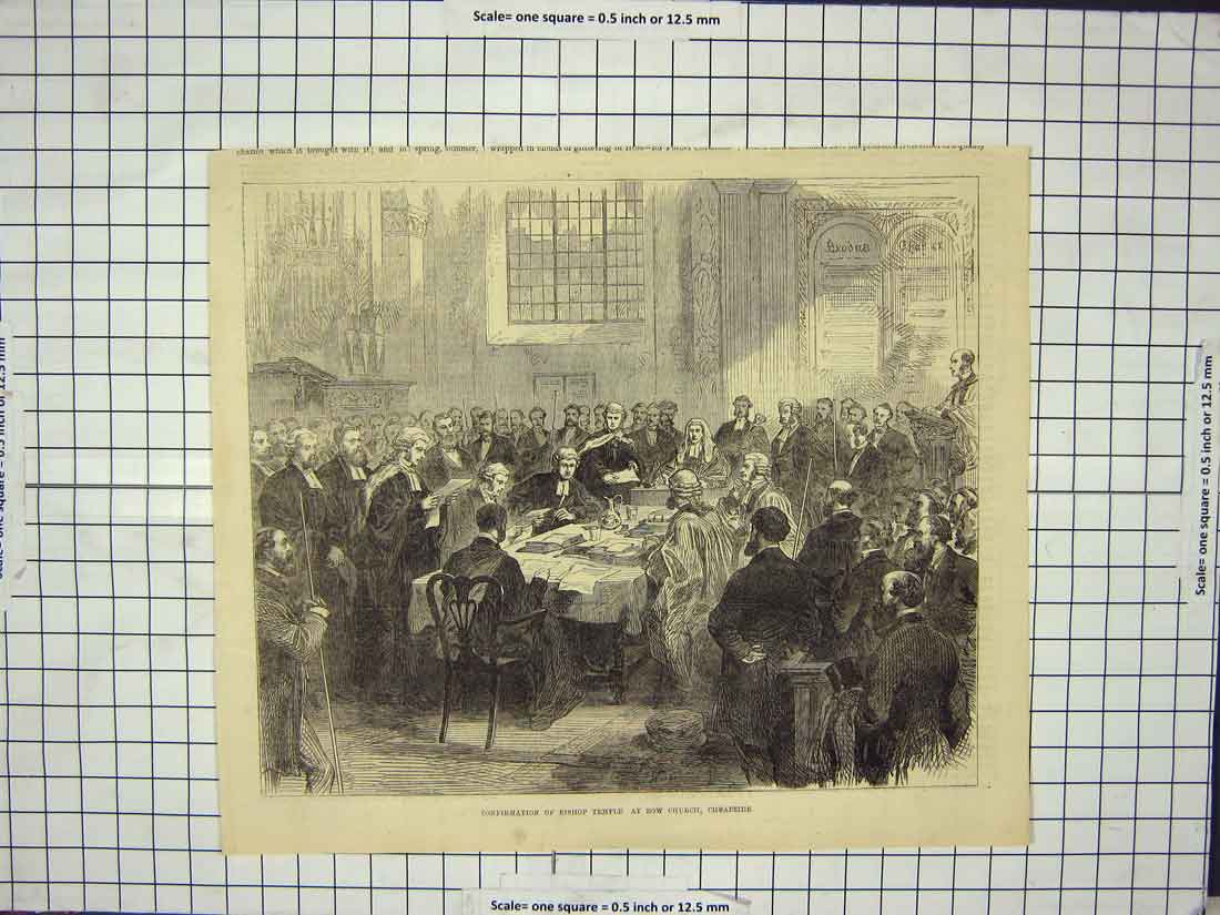 Old Antique Print Scene Confirmation Bishop Temple Bow Church Cheapside