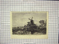 Original Old Antique Print Scene Marshes Windmill Cows Horses Lake Fine Art