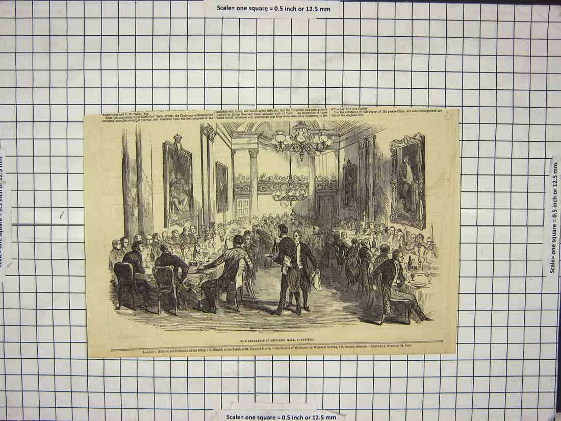Original Old Antique Print Collation Cutler'S Hall Sheffield Men Meeting