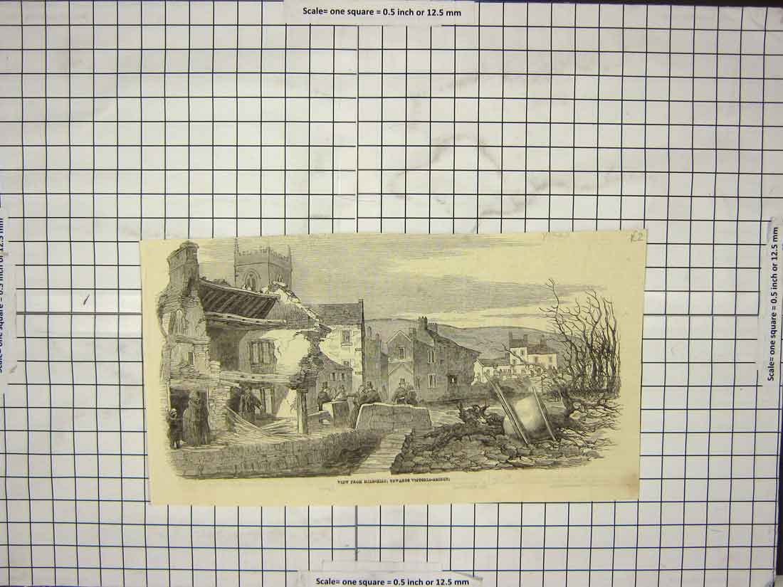 Original Old Antique Print View Mill-Hill Victoria Bridge Yorkshire England