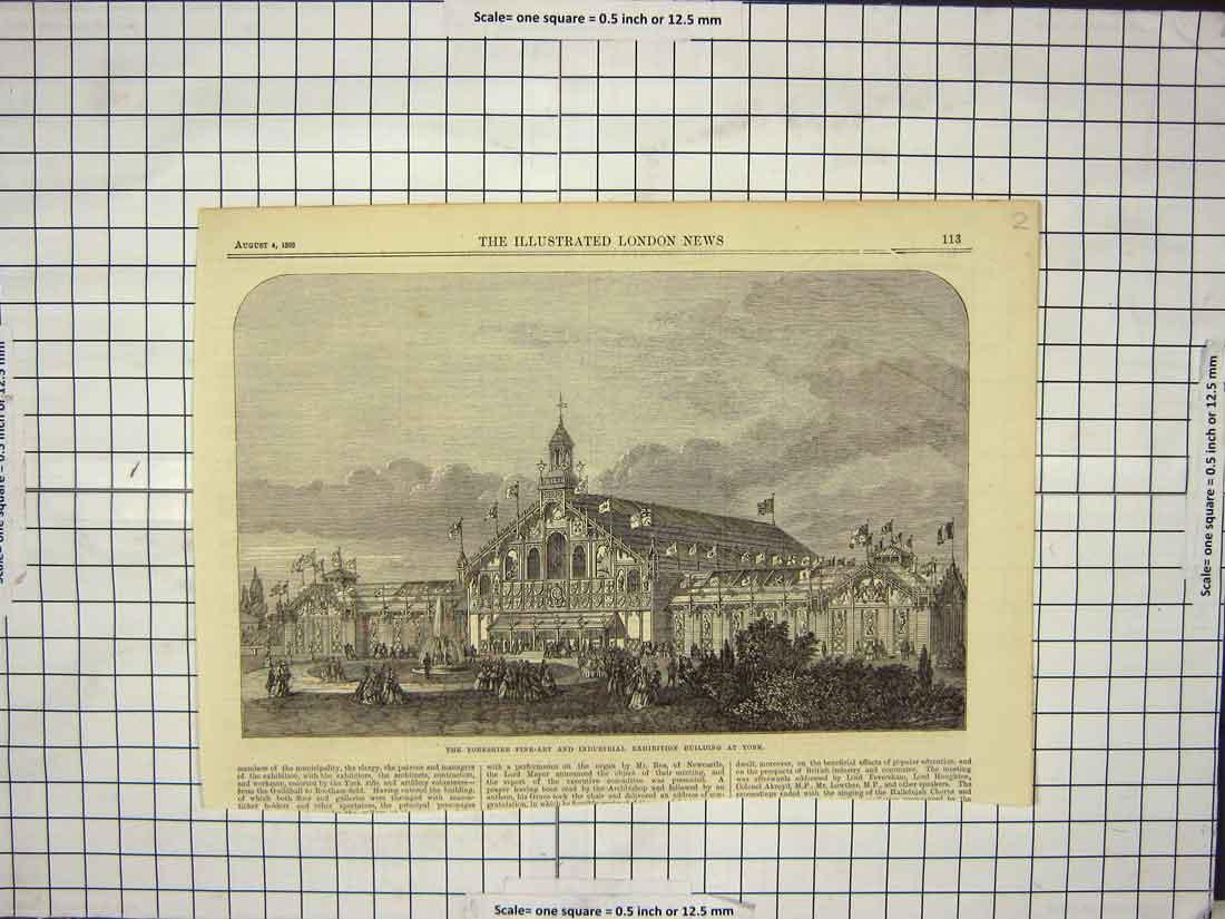 Original Old Antique Print 1866 Yorkshire Fine-Art Industrial Exhibition York