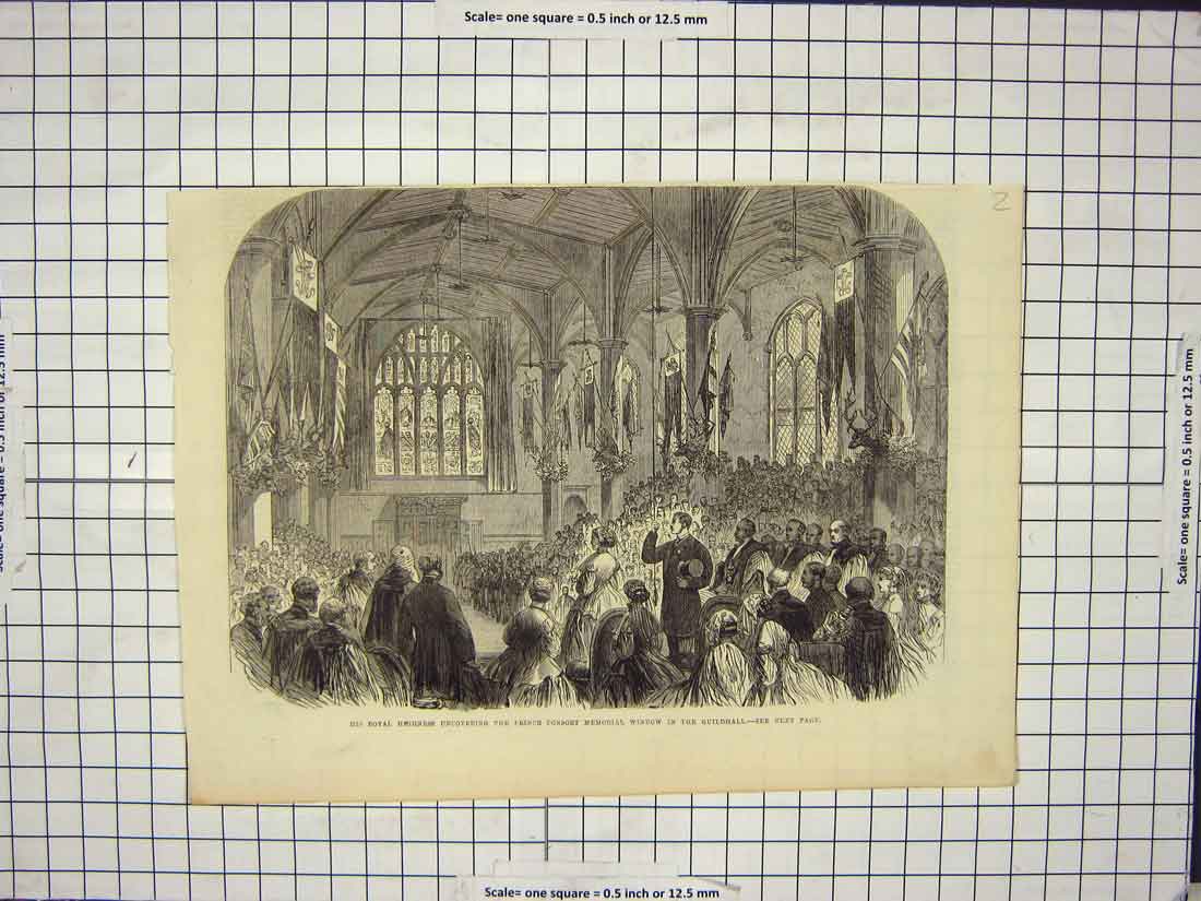Original Old Antique Print Prince Consort Memorial Window Guildhall London