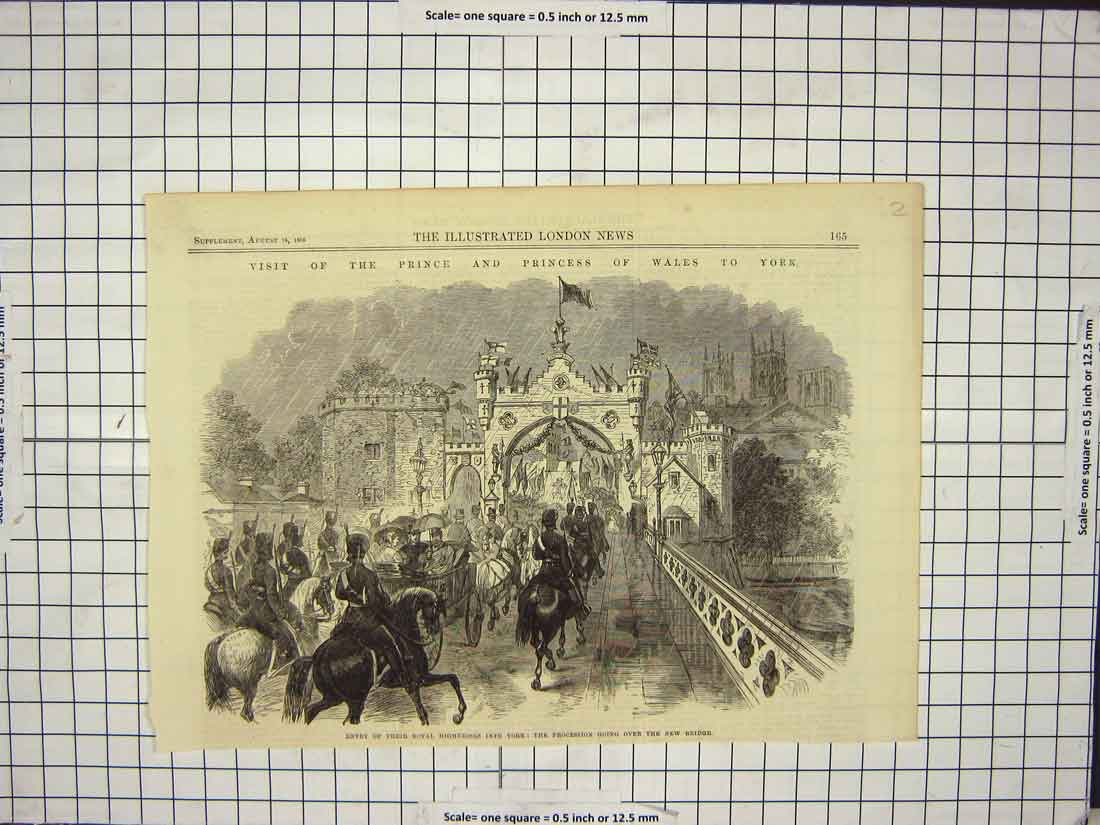 Old Antique Print 1866 Prince Wales York Procession Bridge Horses England 19th