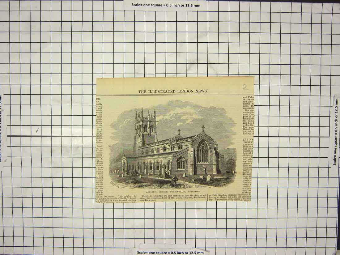 Original Old Antique Print Aysgarth Church Wensleydale Yorkshire England