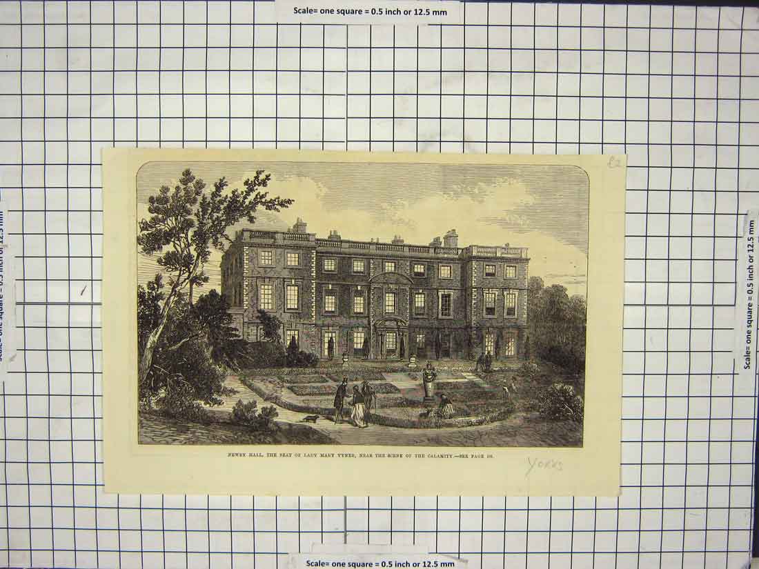 Original Old Antique Print Newby Hall Lady Mary Vyner Yorkshire England