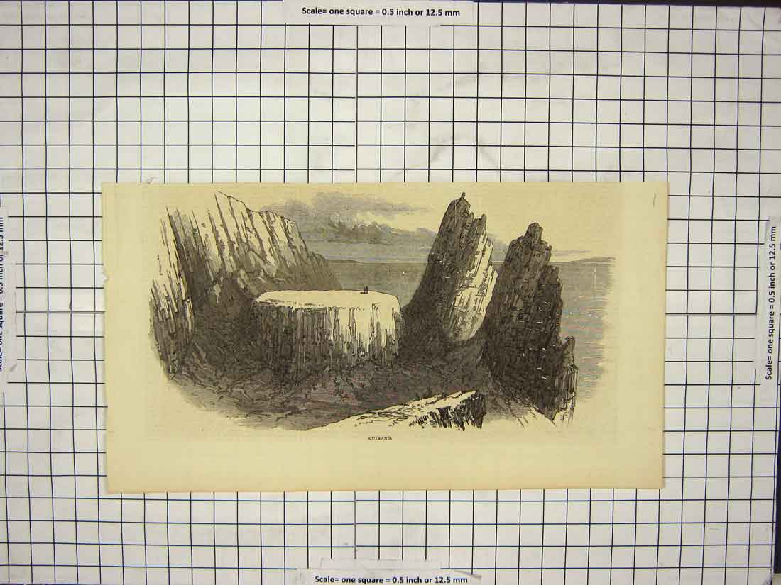 Original Old Antique Print View Quirang Sea Birds Cliffs