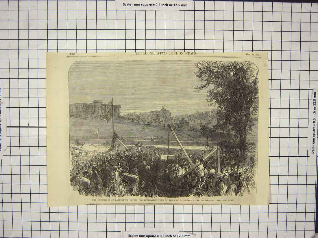 Old Antique Print 1866 Archbishop Canterbury Cathedral Inverness Scotland 19th