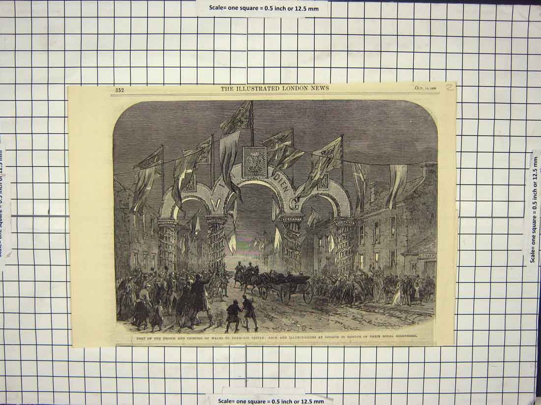 Antique Old Print *3706 1866 Prince Wales Dunrobin Castle Golspie Sutherland