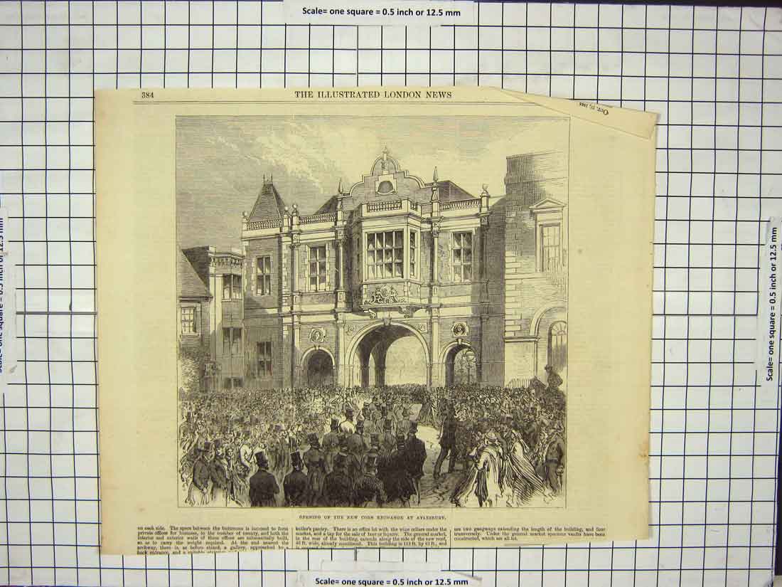 Original Old Antique Print 1865 Opening New Corn Exchange Aylesbury England