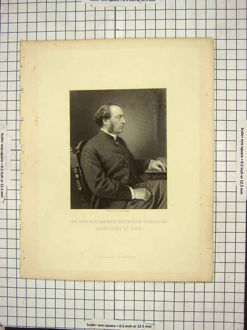 Original Old Antique Print Portrait Rev. William Thomson Archbishop York Hall