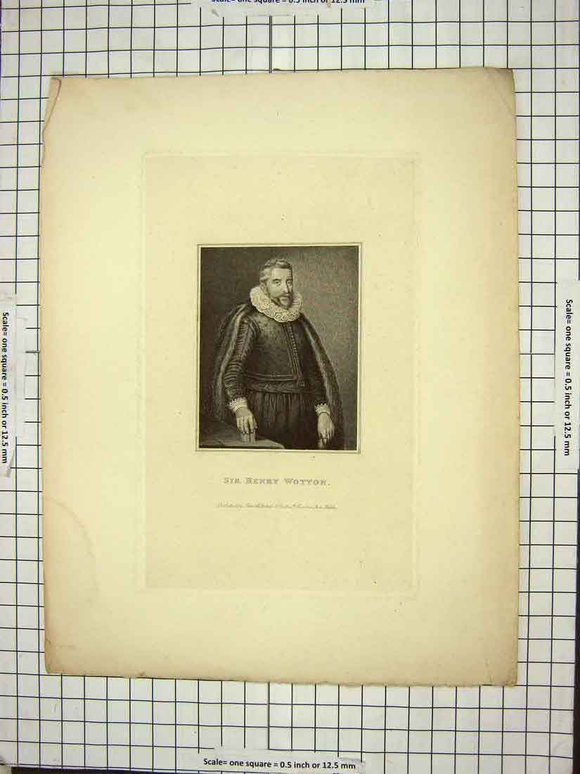 Original Old Antique Print Portrait Sir Henry Wotton Engraving