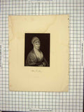 Original Old Antique Print Portrait 1845 Fry Lady Leslie Cochran Engraving 19th