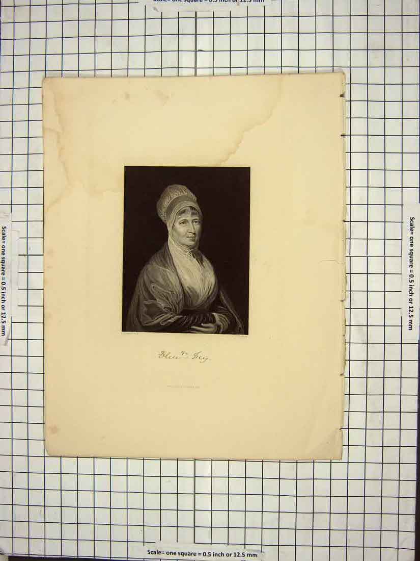 Original Old Antique Print Portrait 1845 Fry Lady Leslie Cochran Engraving 19th