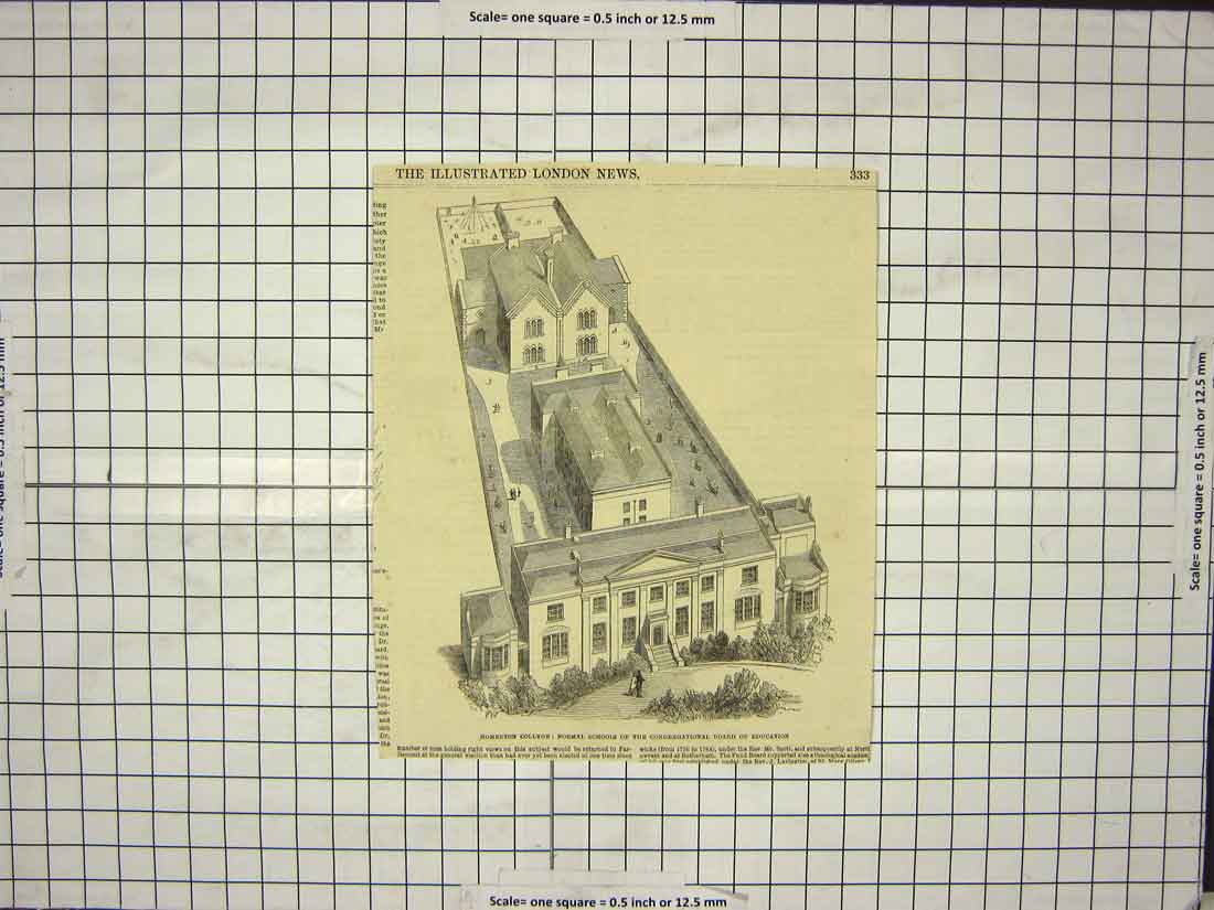 Old Antique Print Homerton College Normal School Congrgational Education