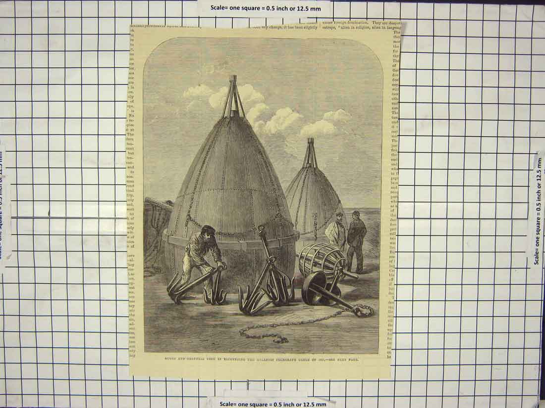 Original Old Antique Print Buoys Grapnels Atlantic Telegraph Cable Fine Art