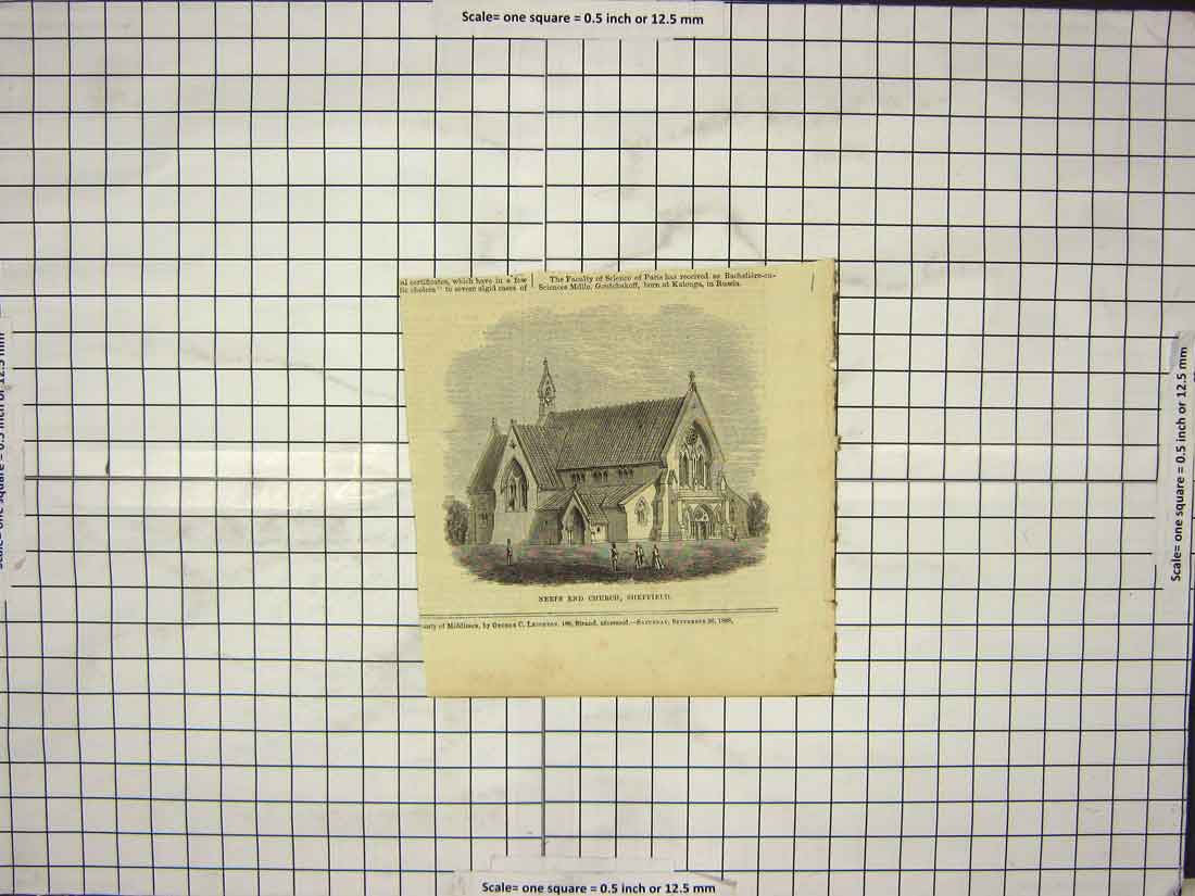 Original Old Antique Print Neeps End Church 1868 Sheffield England Architcture