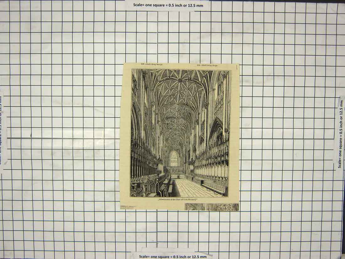 Original Old Antique Print Interior Choir York Minster England Architecture