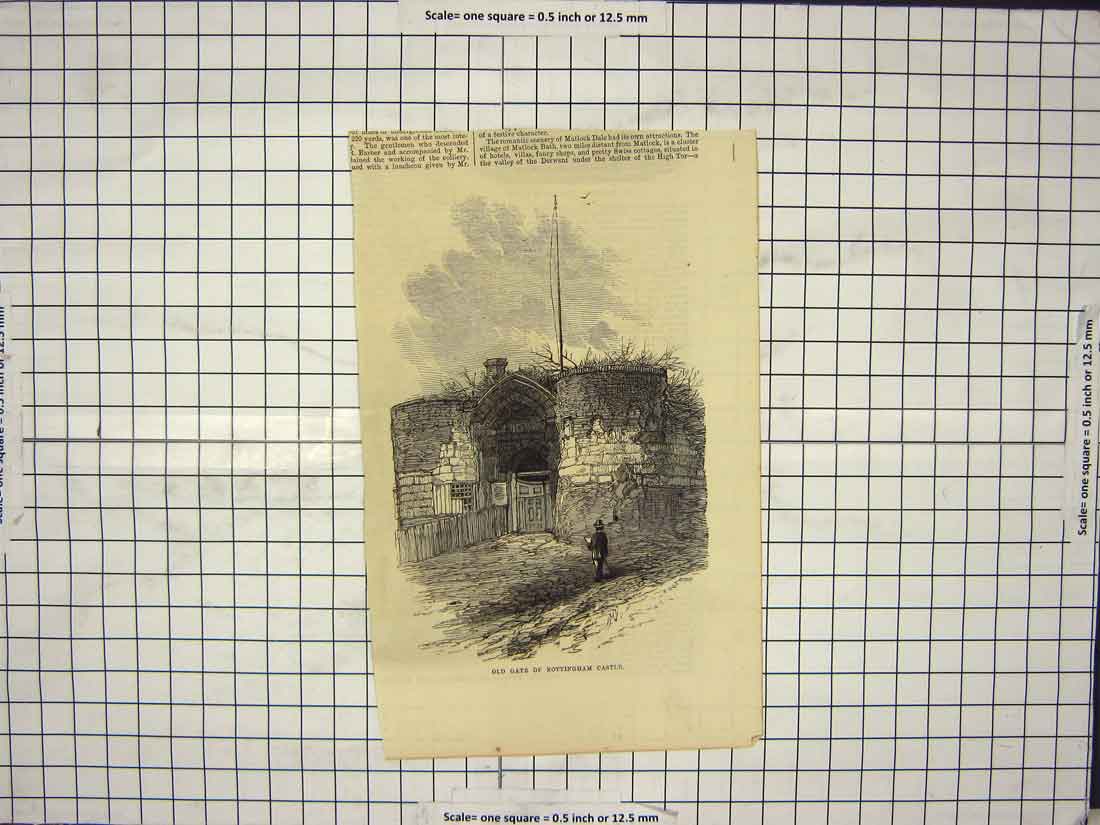 Original Old Antique Print Gate Nottingham Castle Architcture England