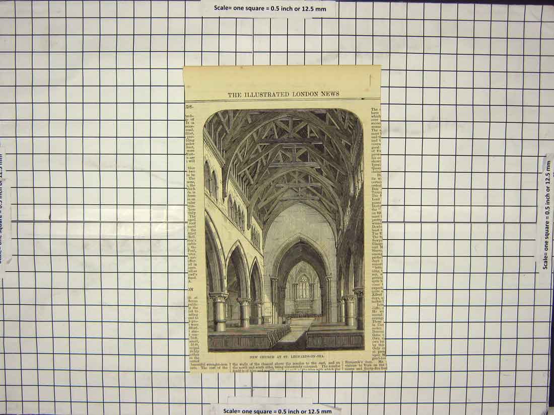 Original Old Antique Print New Church St. Leonards-On-Sea Architecture England