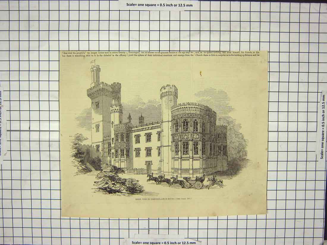 Original Old Antique Print Royal Visit Cornwall England Architecture
