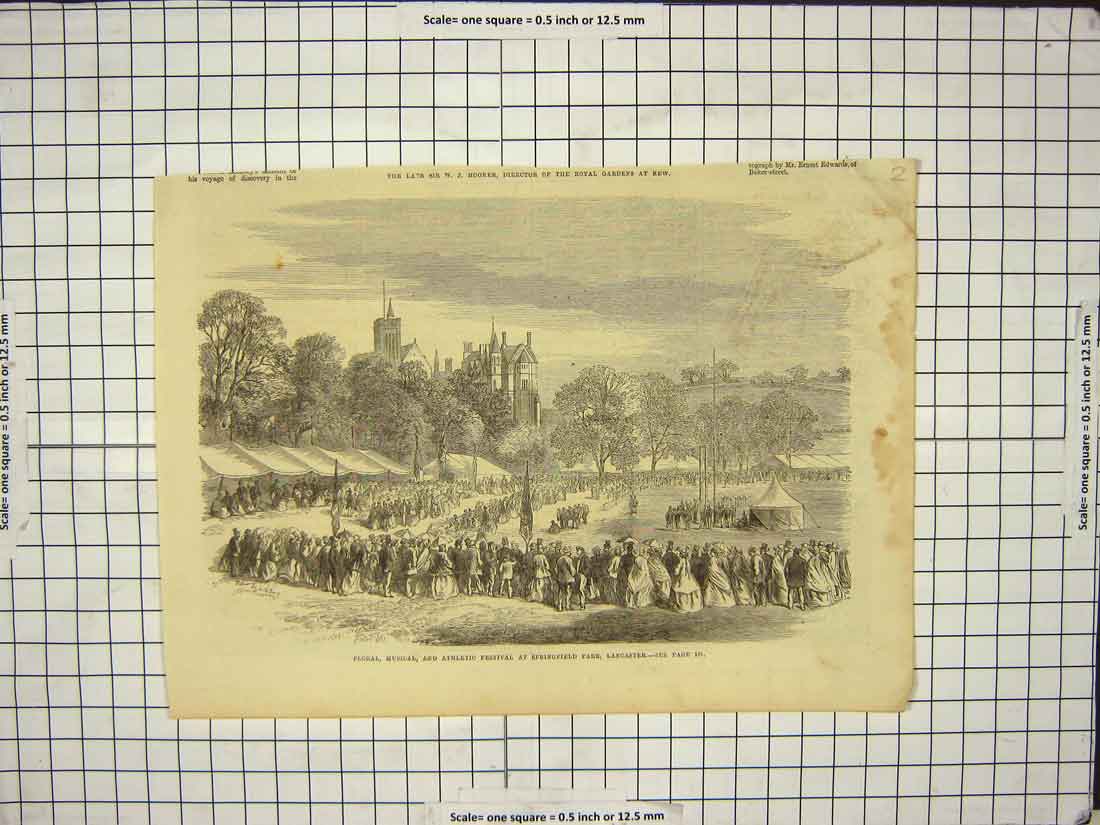 Antique Print *3708 Floral Musical Athletic Festival Springfield Lancaster