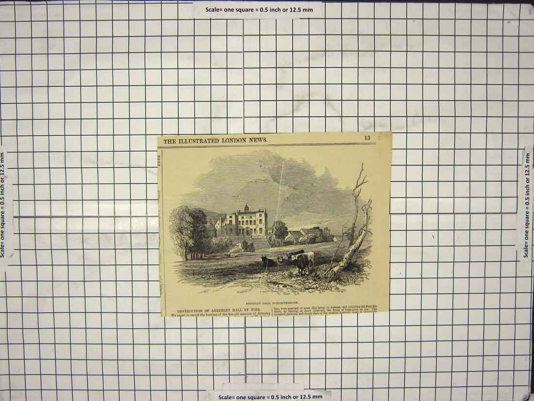 Old Antique Print View Abberley Hall Worcestershire England Architecture