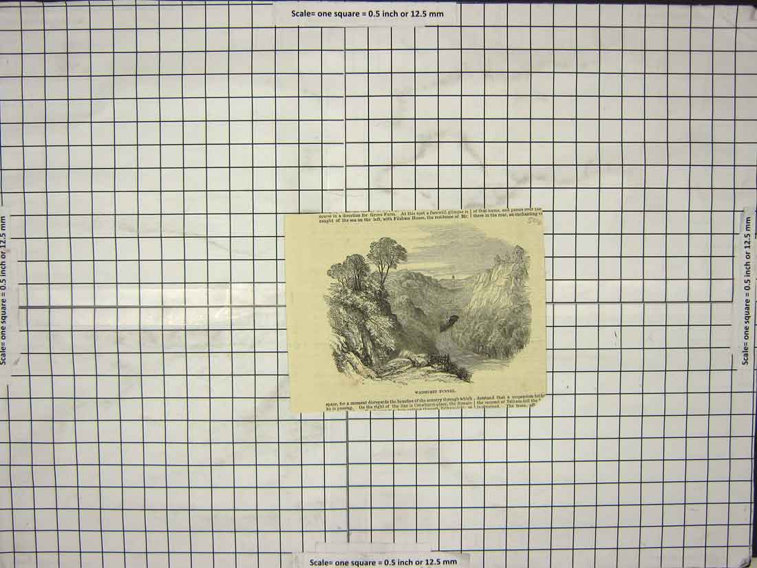 Original Old Antique Print View Wadhurst Tunnel Train Railway Mountains