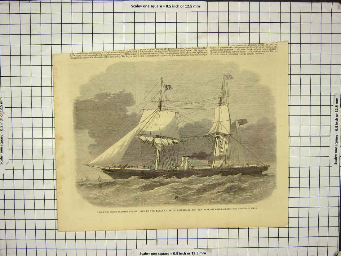 Old Antique Print Twin Screw-Steamer Ship Ruahini Panama Australian Mail