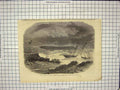 Original Old Antique Print Ships Ashore Batten Bay Plymouth Sound Gale Storm
