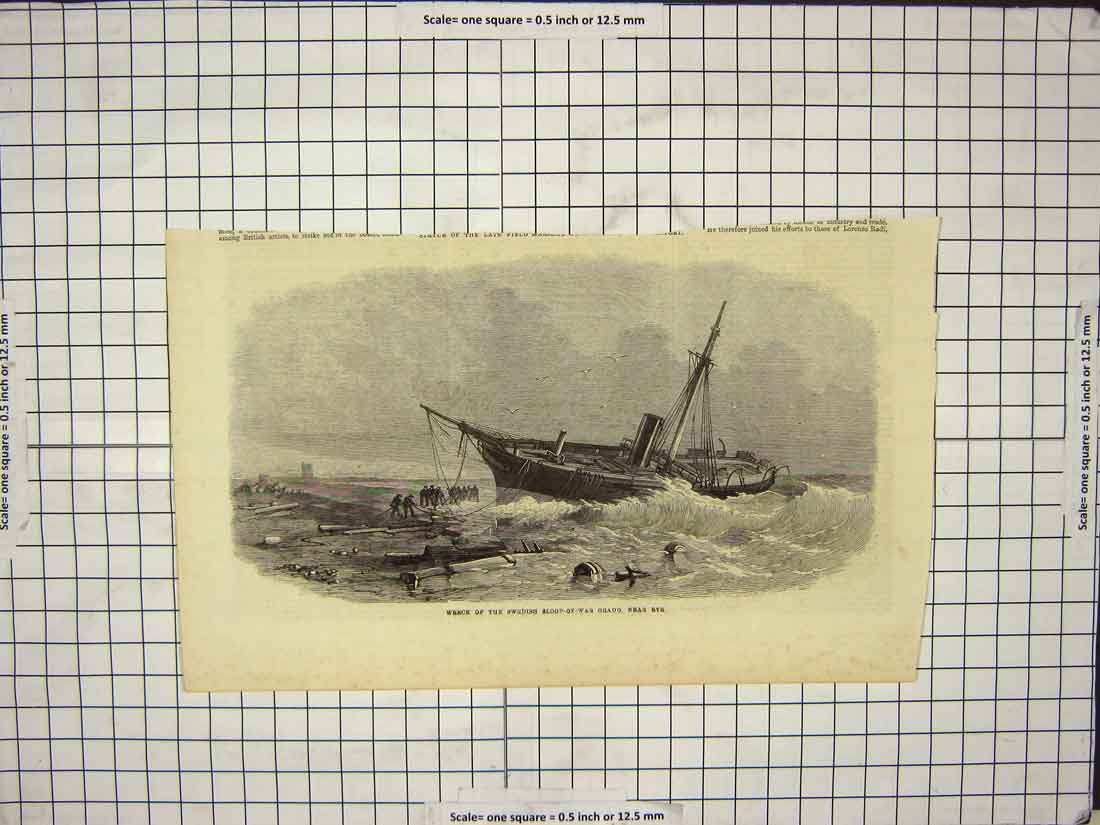 Original Old Antique Print Ship Wreck Swedish Sloop-Of-War Orado Rye England